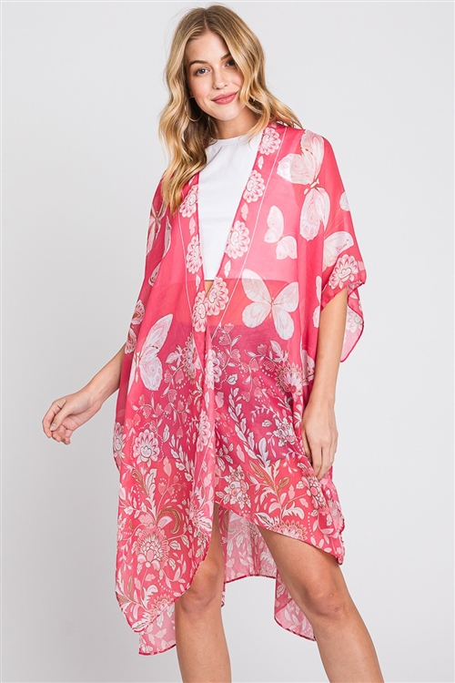 S30-1-1-MS0370-RO - BUTTERFLY AND FLOWER PRINT KIMONO-ROSE/6PCS