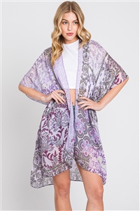 S30-1-1-MS0371-PU - PAISLEY FLOWER PRINT KIMONO-PURPLE/6PCS