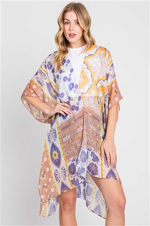 S30-1-1-MS0373-TP - BOHO FLOWER PRINT KIMONO-TAUPE/6PCS