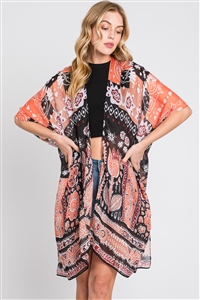 S30-1-1-MS0375-OR - GEOMETRIC BOHO PRINT KIMONO-ORANGE/6PCS