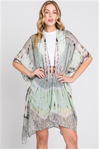 S30-1-1-MS0378-OV - TIE DYE PRINT KIMONO-OLIVE/6PCS