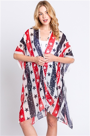 S30-1-1-MS0382- - AMERICAN FLAG STAR PRINT KIMONO/6PCS