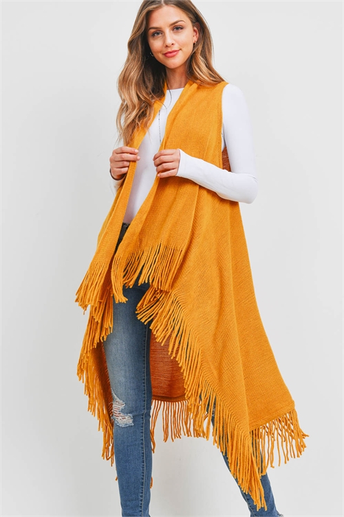 S30-1-1-MSV0006MU - SOLID FRINGE KNIT VEST MUSTARD /6PCS