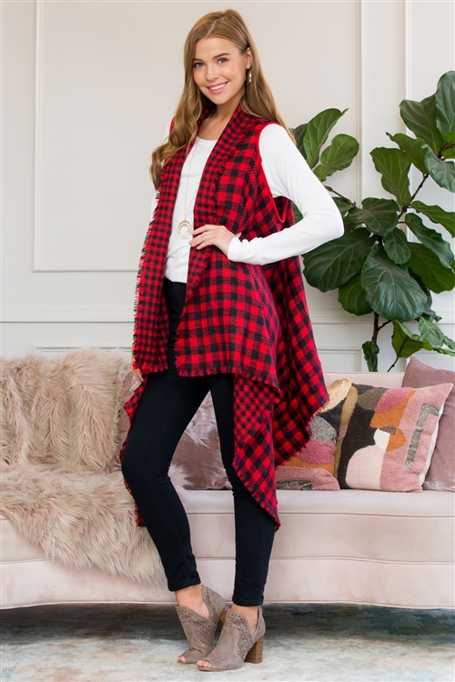 S19-9-2-MI-MSV0010RD-1- REVERSIBLE PLAID VEST-RED /1PC