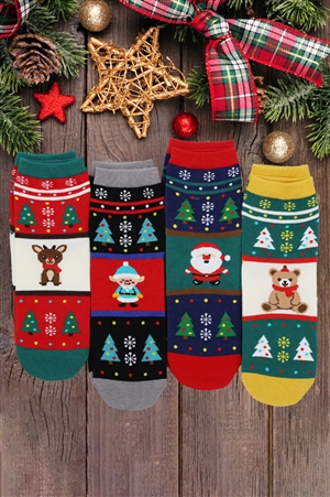 S30-1-1-SS1005-XMAS - CHRISTMAS SOCKS SET 12PAIRS ( 4 DESIGN 3 PAIRS EACH )-CHRISTMAS/12PCS