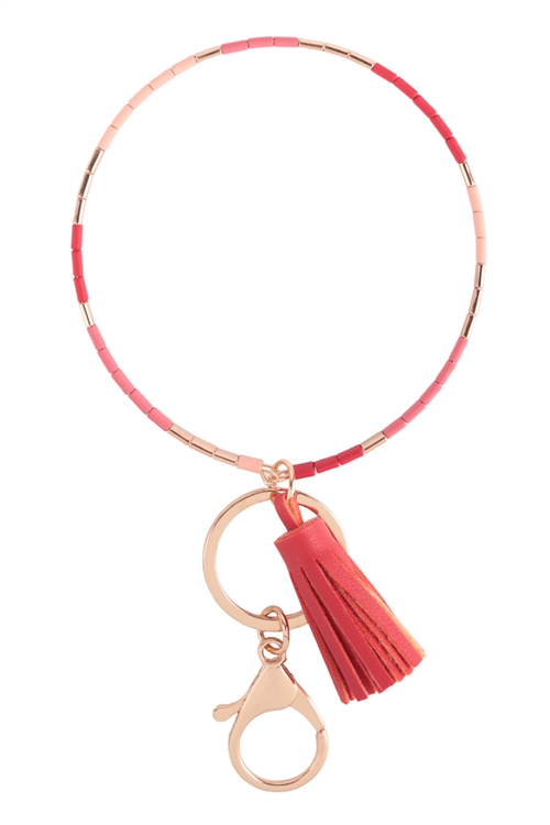 A2-3-1-MK633COR - SILICONE COATED TILU TASSEL BRACELET KEYCHAIN - CORAL/6PCS (NOW $2.00 ONLY!)