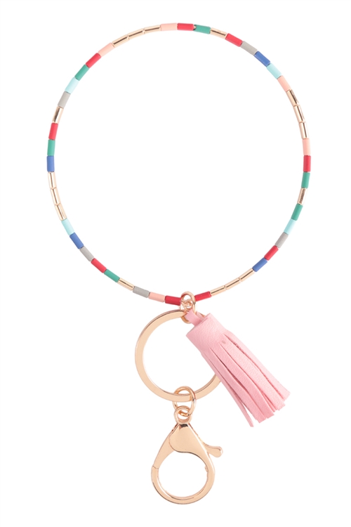 A2-3-1-MK633MUL - SILICONE COATED TILU TASSEL BRACELET KEYCHAIN - MULTICOLOR/6PCS (NOW $2.00 ONLY!)