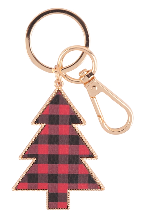 SA3-2-2-MK653RED - CHRISTMAS TREE BUFFALO PLAID KEYCHAIN - RED/6PCS