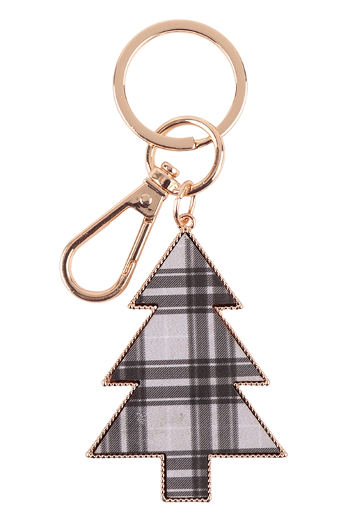 SA3-2-4-MK655BLK - CHRISTMAS TREE PLAID KEYCHAIN - BLACK/6PCS