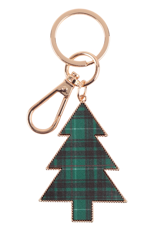 SA3-2-4-MK655GRN - CHRISTMAS TREE PLAID KEYCHAIN - GREEN/6PCS