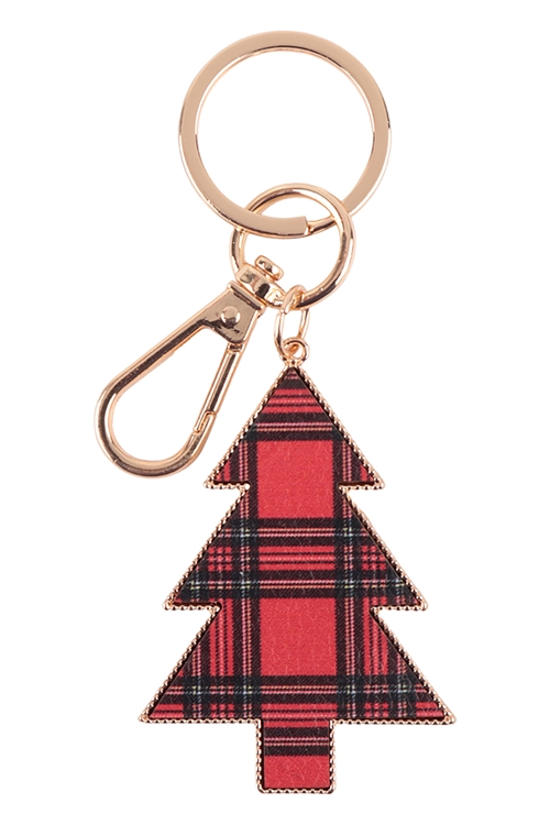 SA3-2-4-MK655RED - CHRISTMAS TREE PLAID KEYCHAIN - RED/6PCS