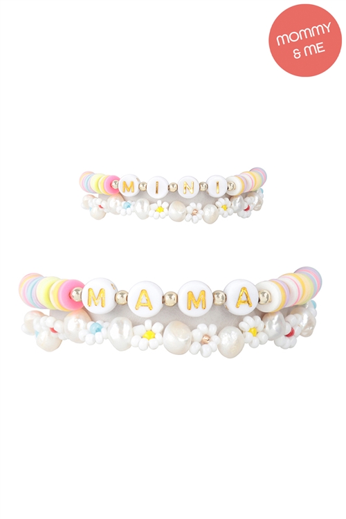 S17-4-1-MMB3767PMT - MAMA & MINI  FIMO FLOWER BRACELET SET-LIGHT MULTICOLOR/6PCS