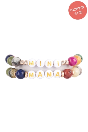 S23-11-1-MMB3769DMT - "MAMA" & "ME" GLASS BEADS STRETCH BRACELET-DARK MULTICOLOR/6PCS