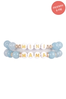 S18-11-1-MMB3769LBL - "MAMA" & "ME" GLASS BEADS STRETCH BRACELET-LIGHT BLUE/6PCS