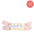 S3-9-1-MMB3769LPK - "MAMA" & "ME" GLASS BEADS STRETCH BRACELET-LIGHT PINK/6PCS