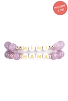 S27-7-1-MMB3769LV - "MAMA" & "ME" GLASS BEADS STRETCH BRACELET-LAVENDER/6PCS