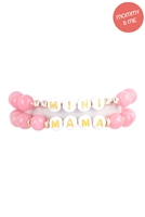 S27-7-1-MMB3769PK - "MAMA" & "ME" GLASS BEADS STRETCH BRACELET-PINK/6PCS