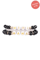 S29-7-1-MMB3770BK - "MAMA" & "ME" GLASS BEADS STRETCH BRACELET-BLACK/6PCS