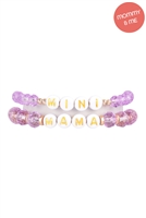 S24-8-4-MMB3770LV - "MAMA" & "ME" GLASS BEADS STRETCH BRACELET-LAVENDER/6PCS