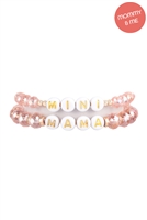 S24-8-4-MMB3770PK - "MAMA" & "ME" GLASS BEADS STRETCH BRACELET-PINK/6PCS