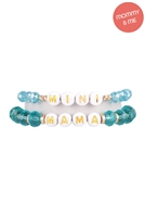 S24-8-4-MMB3770TQ - "MAMA" & "ME" GLASS BEADS STRETCH BRACELET-TURQUOISE/6PCS