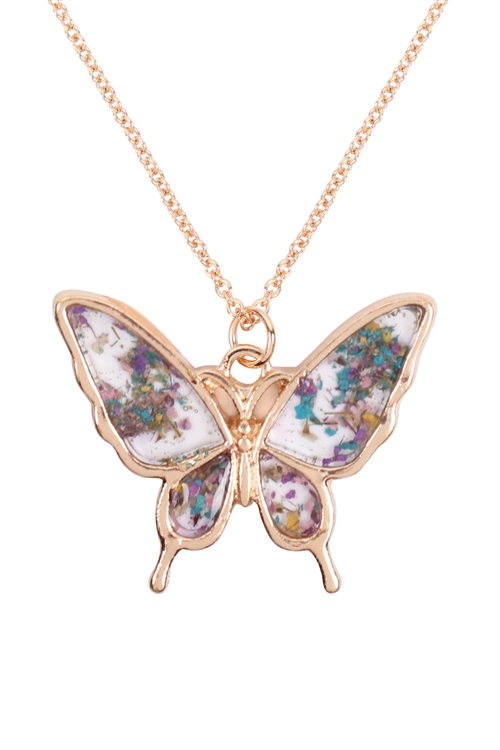 S1-7-4-MN1520GDLMT - BUTTERFLY RESIN PENDANT NECKLACE-GOLD LIGHT MULTICOR/6PCS