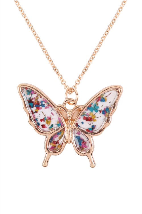 S1-8-4-MN1520GDMT - BUTTERFLY RESIN PENDANT NECKLACE-GOLD MULTICOR/6PCS