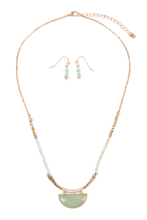 S6-6-2-MN3026WGD-MNT- CLASSY TRIBAL DESIGN INSPIRED NECKLACE AND EARRINGS SET - MINT/6PCS