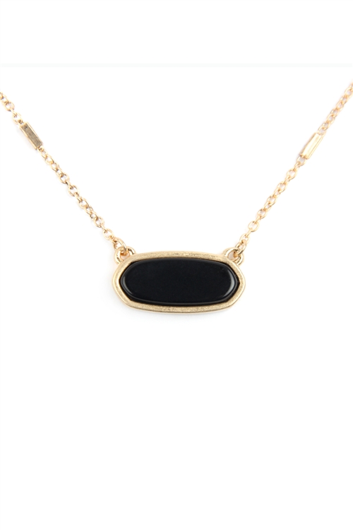 S17-12-4-MN3045WG-BK-BLACK SEMI PRECIOUS OVAL STONE NECKLACE/1PC