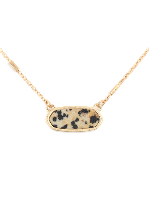 S17-12-4-MN3045WG-DAL-DALMATIAN SEMI PRECIOUS OVAL STONE NECKLACE/1PC