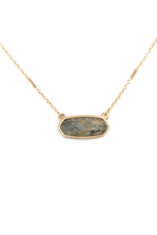 S17-12-4-MN3045WG-GRY- GRAY SEMI PRECIOUS OVAL STONE NECKLACE/1PC