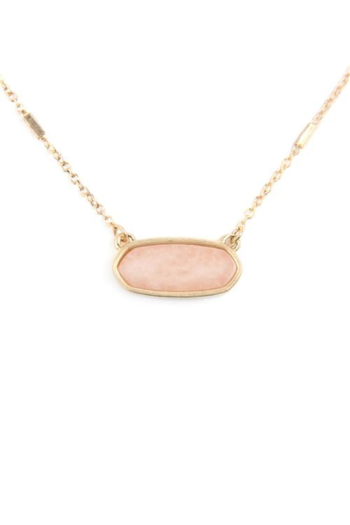 S17-12-4-MN3045WG-PNK-PINK SEMI PRECIOUS OVAL STONE NECKLACE/1PC