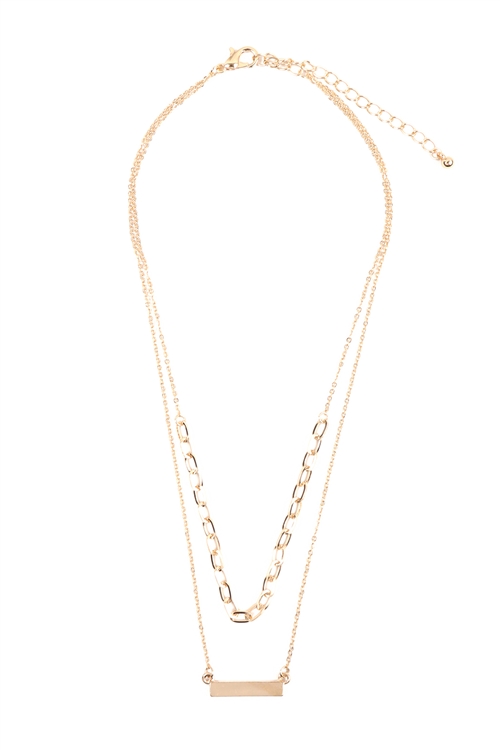 S5-4-4-MN7037GD - LAYERED BAR CHAIN NECKLACE - GOLD/6PCS