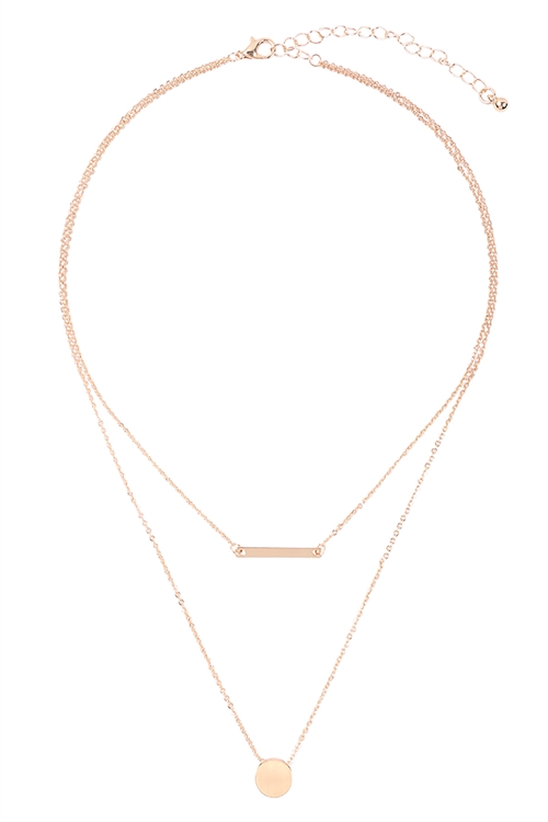 S7-4-4-MN7041GD - SATIN METAL LAYERED  BAR AND DISC NECKLACE - GOLD/6PCS