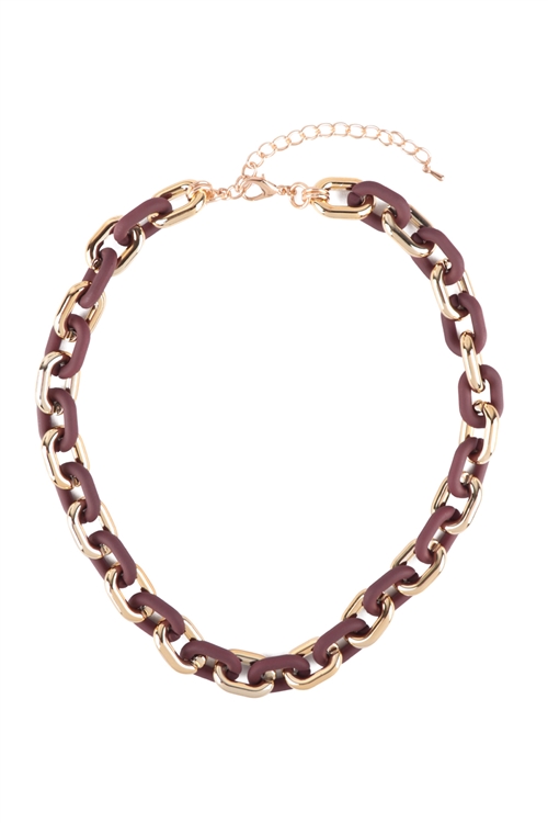 A2-3-1-MNE7777BRW - TWO TONE SILICONE LINK CHAIN NECKLACE - BROWN/6PCS