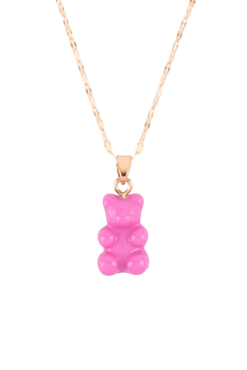 SA3-2-2-MNE7810FUC - GUMMY BEAR PENDANT NECKLACE - FUCHSIA/6PCS