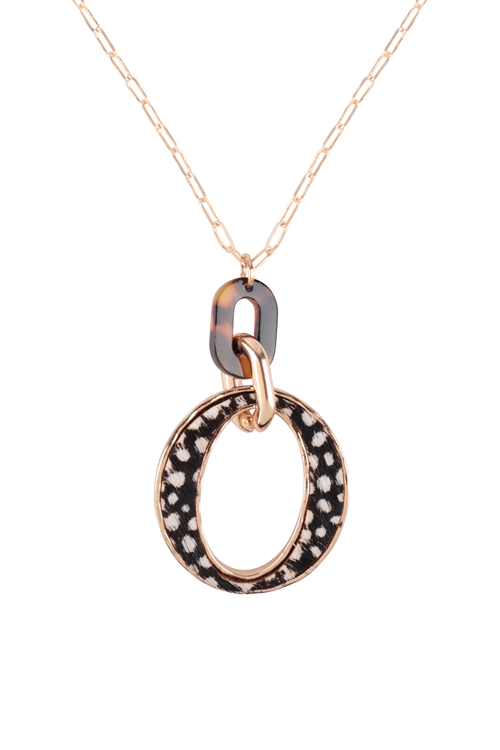 A2-3-1-MNE7815CH-BLK -TORTOISE OPEN LINK ANIMAL PRINT LEATHER NECKLACE-CHEETAH BLACK/1PC