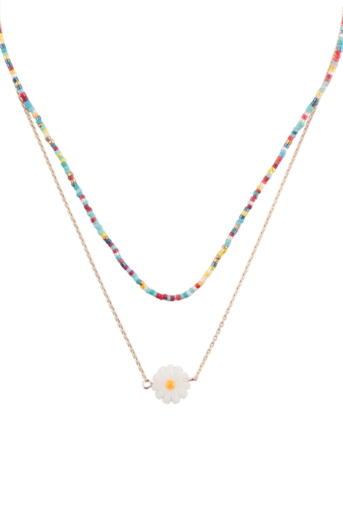 A1-2-2-MNE7987MUL - PEARL  SUNFLOWER SEED BEADS LAYERED NECKLACE - MULTICOLOR/6PCS