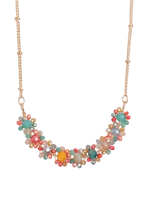 S1-2-3-MNE8495MUL - FLOWER CLUSTER GLASS BEADS  NECKLACE-MULTICOLOR/1PC