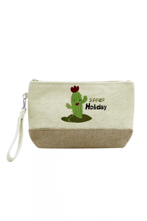 SA3-2-5-MP0012BE BEIGE BEACH BAG POUCH CACTUS/6PCS