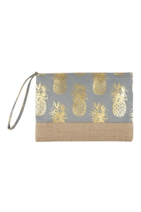 S23-1-4-MP0028GR-1 - PINEAPPLE  PRINT POUCH - GOLD GRAY/1PC