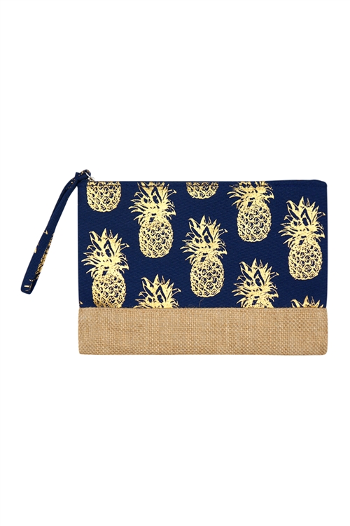 S28-7-2-MP0028NV - PINEAPPLE  PRINT POUCH - NAVY /6PCS