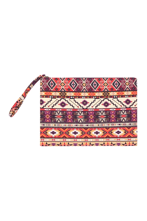 S18-10-5-MP0086- AZTEC PATTERN POUCH-BROWN/6PCS