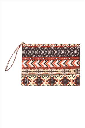 S18-9-5-MP0088-1- AZTEC PATTERN POUCH-BROWN/1PC