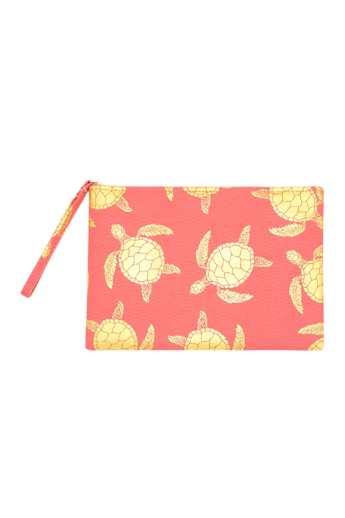 S30-1-1-MP0124CO - GOLD FOIL TURTLE POUCH - CORAL/6PCS