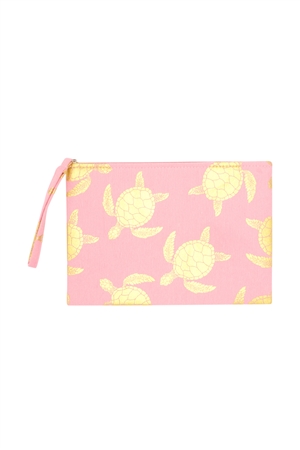 S26-5-4-MP0124PK - GOLD FOIL TURTLE POUCH - PINK/6PCS