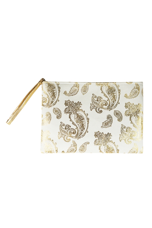 S28-7-2-MP0126WH - GOLD FOIL PAISLEY POUCH WHITE/6PCS