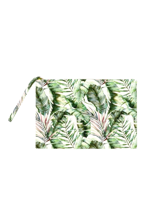 S30-1-1-MI-MP0139 - HAND DRAWN TROPICAL LEAVES POUCH - GREEN/6PCS