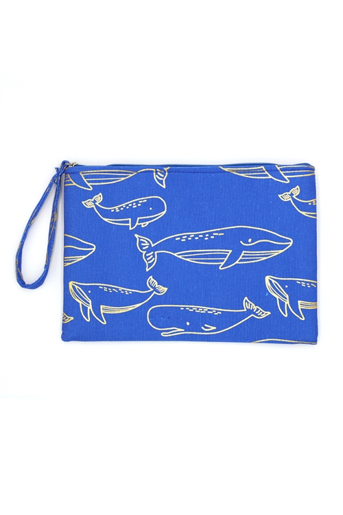 S2-8-5-MP0171R-BL - GOLD FOIL WHALE POUCH-ROYAL BLUE GOLD/6PCS