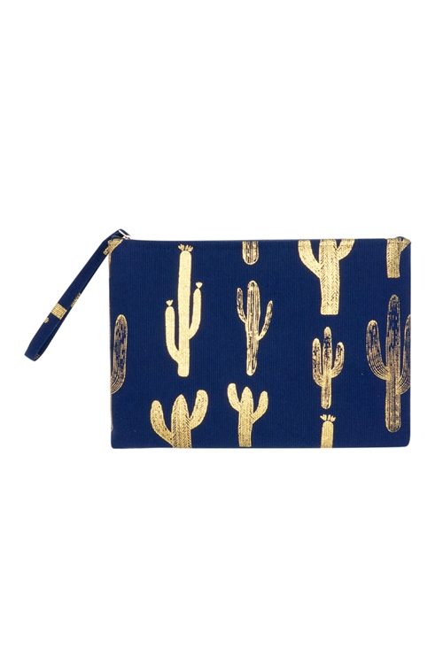 S24-3-5-MP0184NV - GOLD FOIL CACTUS POUCH NAVY/6PCS